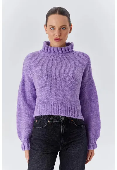 Pulover scurt - Tricot - Guler inalt - Violet