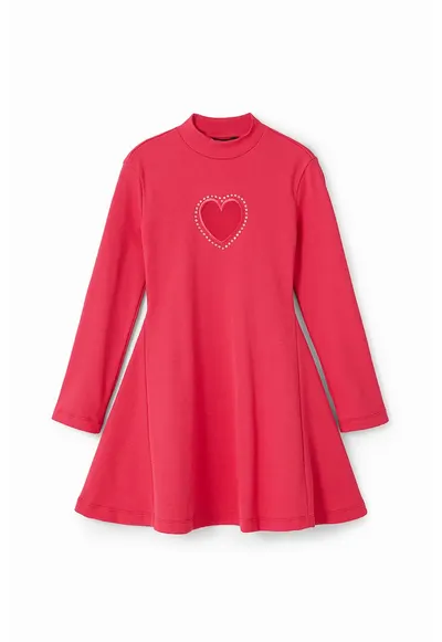 Rochie striata cu aplicatii cu strasuri - Rosu vermillion
