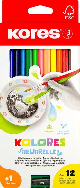 Set de creioane colorate Kores - Acuarelă, 12 culori
