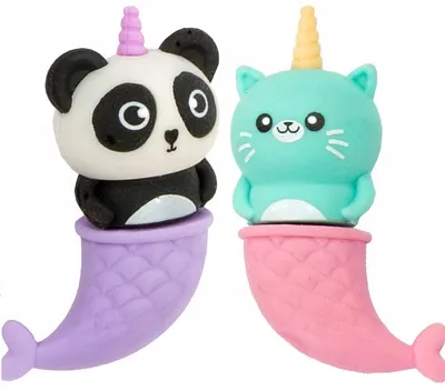 Set de gume de șters parfumate Kidea - Mermaids panda și pisică, 2 bucăți