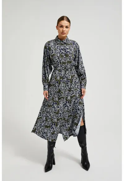 Rochie camasa cu imprimeu floral masliniu - Kaki