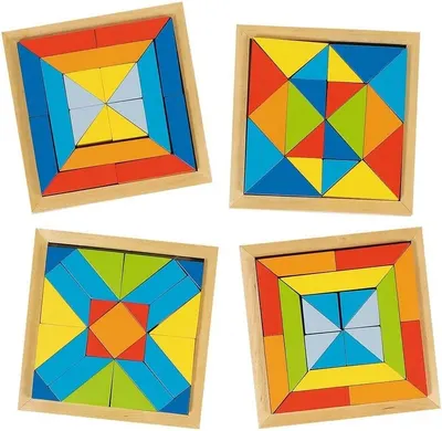 Joc 2 în 1 cu piese colorate din lemn: Puzzle și joc de construcție