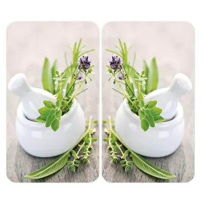 Set 2 protecții din sticlă pentru aragaz Wenko Herbal, 52 x 30 cm