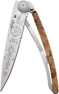 Cuțit de buzunar Deejo Brown Camo - Viking Vegvisir, Serrated, 37 g