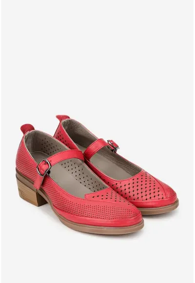 Pantofi dama rosii din piele naturala perforata
