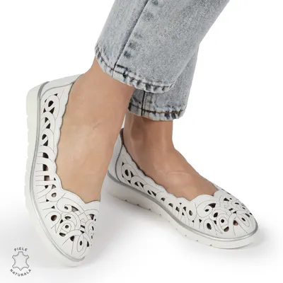 BALERINI dama din Piele naturala PERFORATA SLIP-ON CRL1357ALB