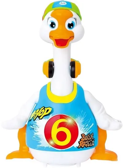 Jucărie interactivă Hola Toys - Rață dansatoare, cu pălărie verde-albastră