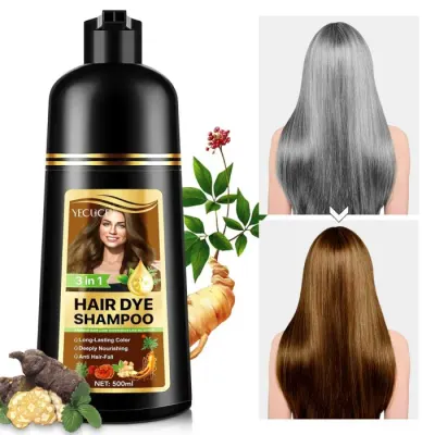 Sampon Colorant Maro, Acoperire Fire Albe si Regenerare 3 in 1, 2 Brown, 500 ml