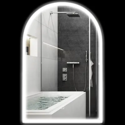 HOMCOM Oglindă de baie cu LED-uri 90 x 60 cm, montată pe perete, 3 culori, arcuită cu cadru din aluminiu, funcție anti-întunecare și comutator tactil | Aosom Romania