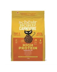 Hrană uscată pisici bogată în proteine SCHESIR Born Carnivore 1,25 kg pui cu ou