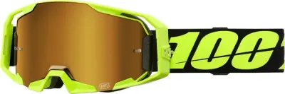 Ochelari atv cross 100% Armatic, lentila oglinda aurie, culoare rama galben fluo