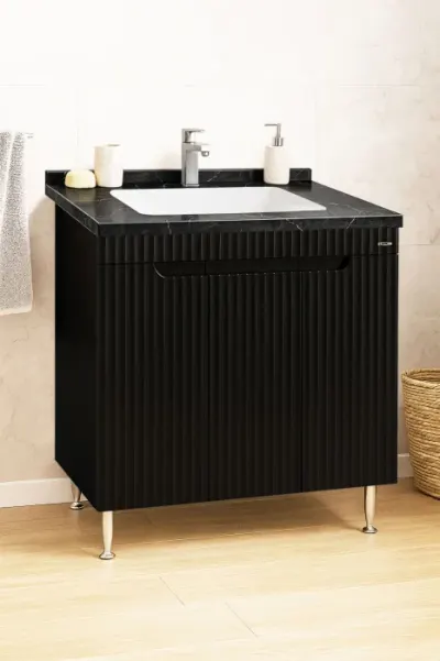 Set Baza front MDF si Lavoar seria 833, montat, 80 cm, negru