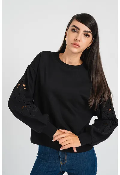 Bluza de trening din amestec de bumbac cu perforatii Winnie - Negru stins