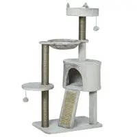 Pawhut zgârietor incl. căsuță pentru pisici, pat pentru pisici, hamac și jucărie 60 cm x 40 cm x 113 cm, Gri deschis | Aosom Romania