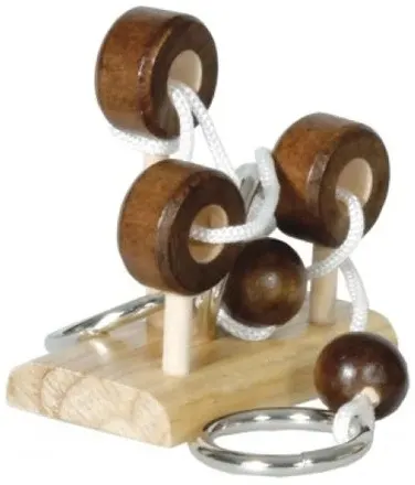 Puzzle logic 3D din lemn Fridolin - Eliberează inelul, nivelul 3/4