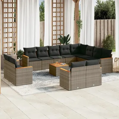 Gossi set mobilier de gradina cu perne, 13 piese, gri, poliratan