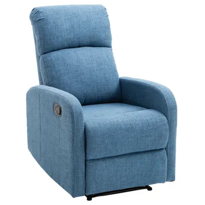 Fotoliu Relax Rabatabil Manual cu Taburet Capacitate maxima 125kg Tesatura de Lin 66 × 95 × 99cm Albastru HOMCOM | Aosom Romania
