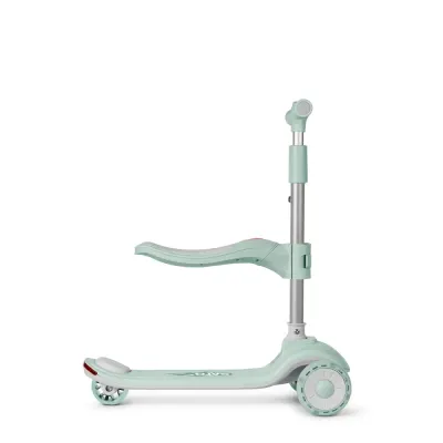 Trotineta evolutiva 2 in 1 Saro Cool Rider mint, pliabila cu scaunel, bluetooth, difuzor, roti LED si frana spate pentru copii 12 luni+, greutatea admisa 50 kg