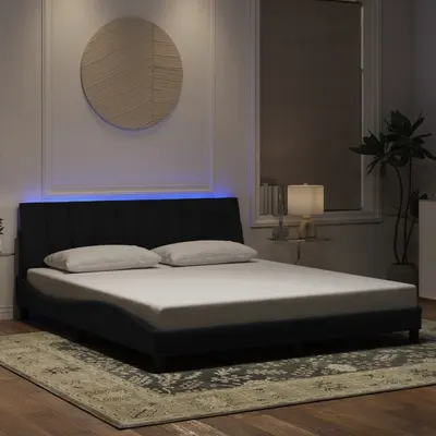 vidaXL Cadru de pat cu LED fără saltea, Hanko, negru, 180x200 cm, catifea