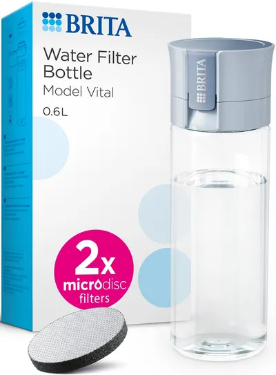 Sticlă de apă filtrantă BRITA - Vital, 0.6 l, albastru deschis, cu 2 discuri