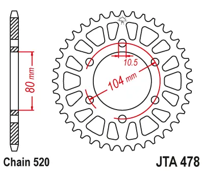 JT - Foaie (spate) Aluminiu JTA478, 41 dinti - ZX6R 6RR 9R 10R