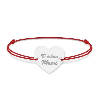 Claudia - Bratara din snur cu talisman personalizat din argint 925 - Inimioara