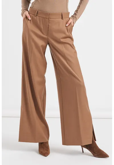 Pantaloni din amestec de lana cu slit la terminatii - Caramel