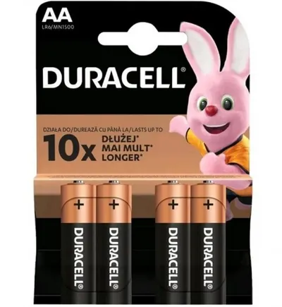 Baterii alcaline R6 / AA Duracell 1.5 V, set 4 bucati
