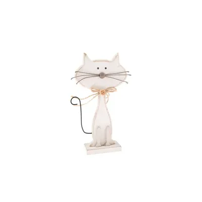 Decorațiune din lemn în formă de pisică Dakls Cats, înălțime 18 cm, alb