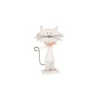Decorațiune din lemn în formă de pisică Dakls Cats, înălțime 18 cm, alb
