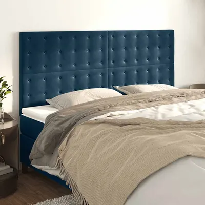 vidaXL Tăblie de pat albastru închis 160x5x118/128 cm catifea