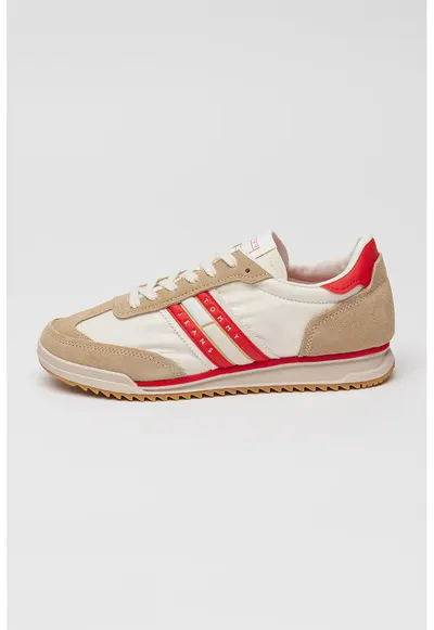 Pantofi sport cu insertii din piele intoarsa Retro Runner - Rosu vermillion/Bej deschis