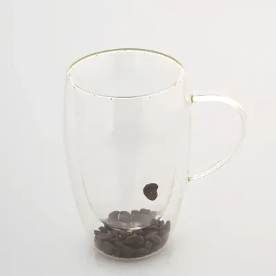 Cana din sticla transparenta cu perete dublu si boabe de cafea 450 ml