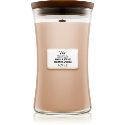 Woodwick Vanilla & Sea Salt lumânare parfumată cu fitil din lemn 609.5 g