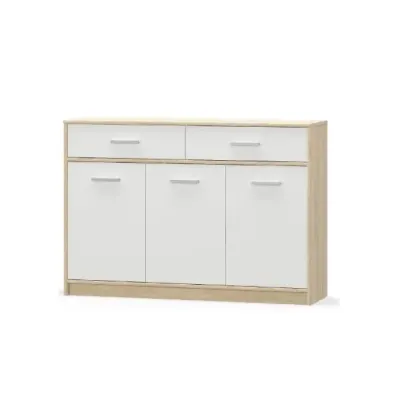 Comoda TIPS, 3 usi, 2 sertare, stejar sonoma + alb, 123,2x34,3x85,5 cm