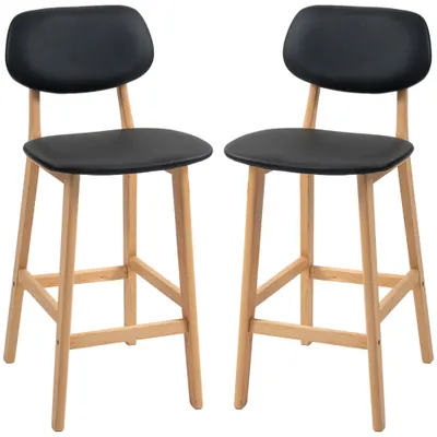 HOMCOM Set 2 Taburete cu Spătar și Tapițerie din Piele Artificială, Taburete Înalte din Lemn, 42x47x92 cm, Negru | Aosom Romania