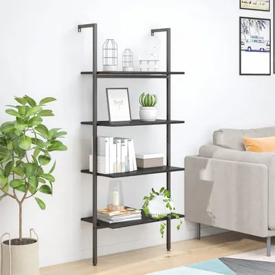 vidaXL Raft sprijinit, cu 4 niveluri, negru, 64x35x152,5 cm