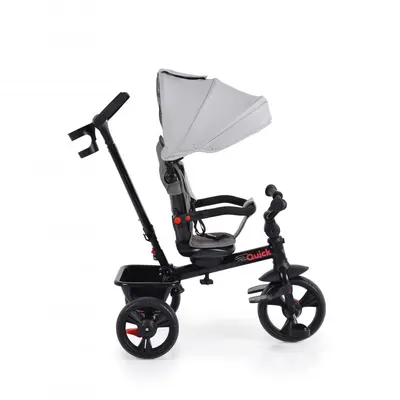 Tricicleta pentru copii Byox Quick Gri cu roti EVA si sezut reversibil, spatar inalt,pliabil, sistem roata libera, maner cu control al directiei, suport pentru picioare si frana pe rotile din spate