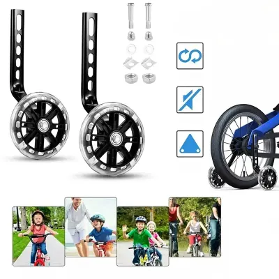 Roti ajutatoare pentru bicicleta, silicon, iluminare LED multicolor, set 2 bucati, reglabile 12-20 inch