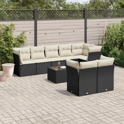 Gossi set mobilier de gradina cu perne, 9 piese, negru, poliratan