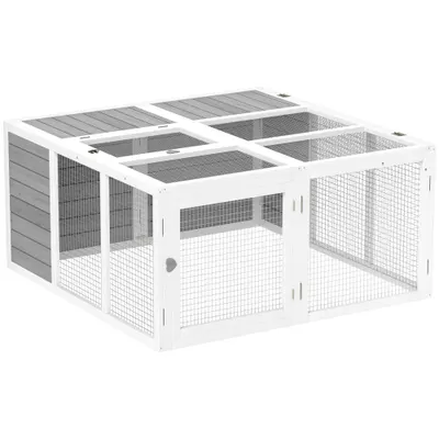 PawHut Cușcă exterioară pentru animale mici, cușcă pentru iepuri, construcție din lemn, pliabilă, pentru interior și exterior, Gri deschis | Aosom Romania