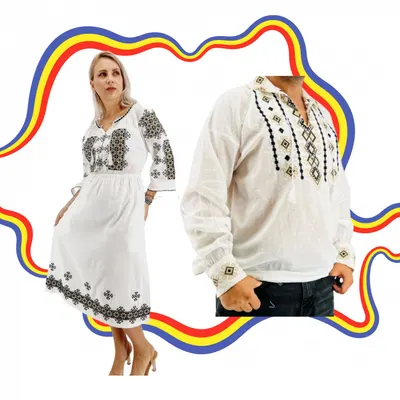 Set Cuplu Traditional 406 Camasa Traditionala si Rochie Traditionala