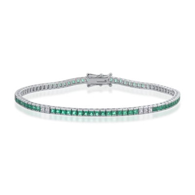 Bratara tennis din aur alb cu diamante princess de 0.28ct si smaralde princess de 2.3ct