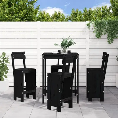 Gossi set mobilier bar de gradina, 5 piese, negru, lemn masiv de pin