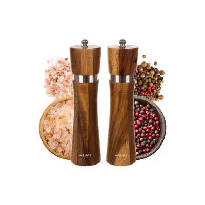 Rasnita sare si piper, mecanism ceramic, reglabila, capacitate 60 ml, set 2 bucati, lemn, 21x5,5 cm