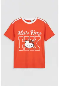 Tricou din bumbac cu tematica Hello Kitty - Alb optic/Rosu vermillion
