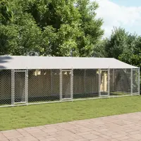 Gossi cusca caini cu acoperis si usi, gri, 12x2x2 m, otel galvanizat