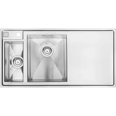 Chiuveta bucatarie inox cu doua cuve si picurator crom Deante Sinope