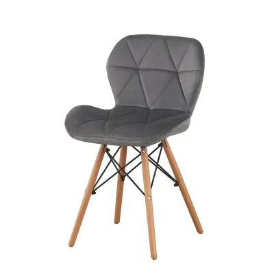 Scaun bucatarie, stil scandinav, tapiterie catifea gri, cadru lemn