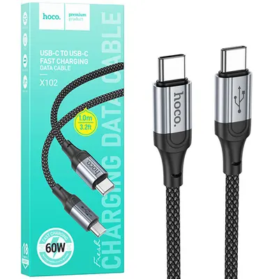 Cablu Hoco X102, Type-C la Type-C, 1m, Compatibil iPhone 15/16 si Android, 60W, Transfer Date, Negru Engros